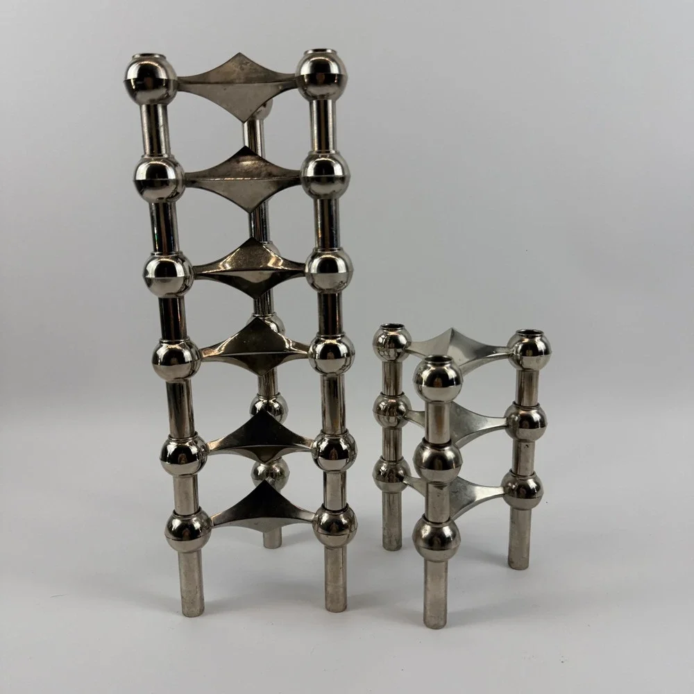 Stoff Nagel BMF Stacking Modular Chrome Candle Holders‎ West Germany Lot of 9